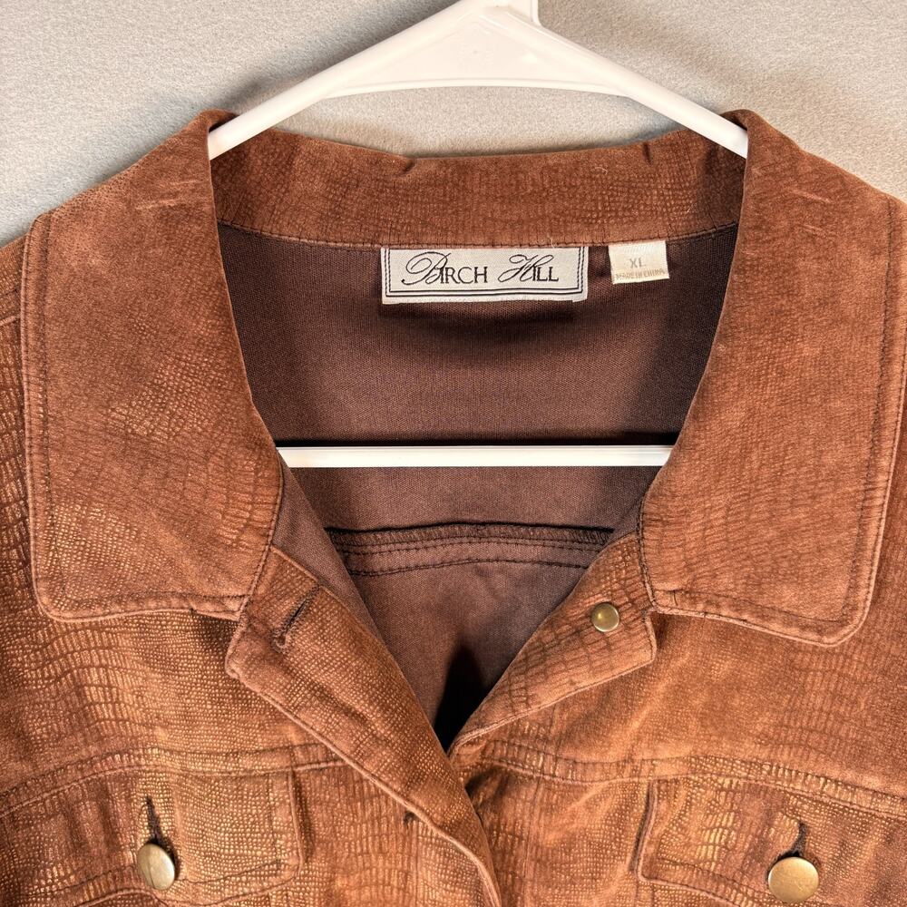 Birch Hill Women's XL Brown Suede Look Snap Front Jacket Trucker Style - Picture 2 of 7